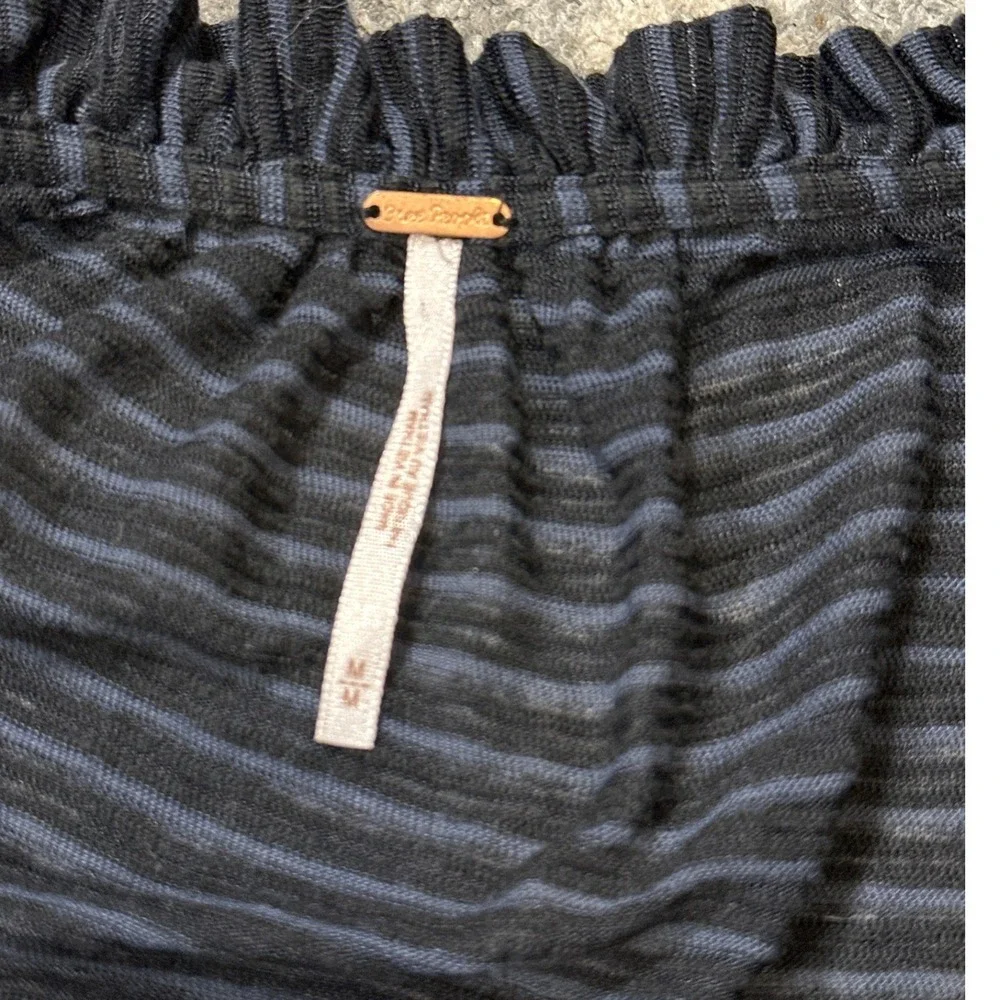 Free People Peasant Blouse Striped Off Shoulder Medium Black Blue Boho Crop Top